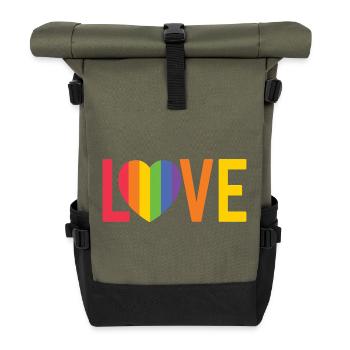 Rainbow Heart LOVE Design - Roll Top Backpack - olive/black - Front