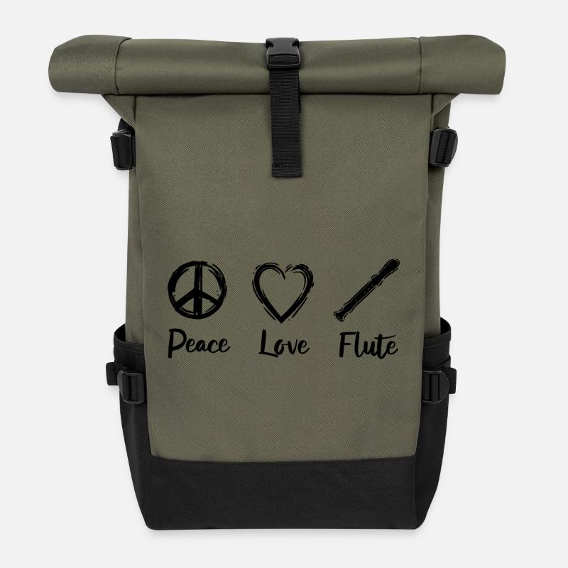 Ich liebe Flöten - Rolltop Rucksack - Olive/Schwarz