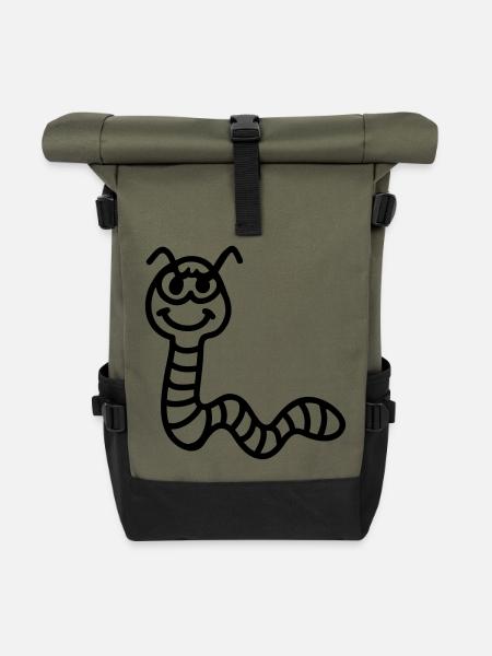 frecher Regenwurm - line - Rolltop Rucksack - Olive/Schwarz