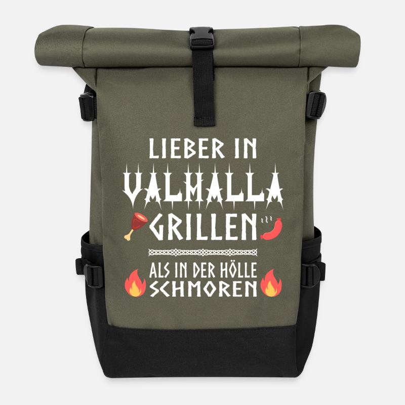 Lieber in Valhalla grillen! - Rolltop Rucksack - Olive/Schwarz