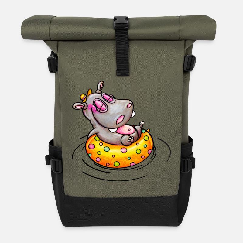 hippo with float - Rolltop Rucksack - Olive/Schwarz