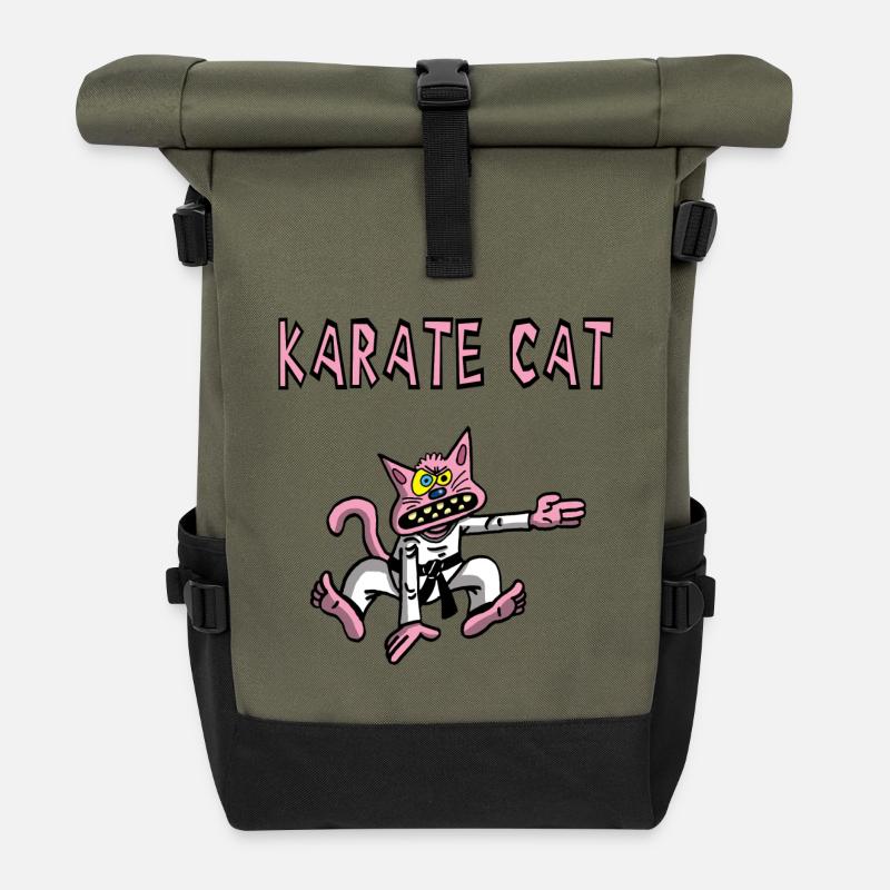 Pink und Karate - Rolltop Rucksack - Olive/Schwarz