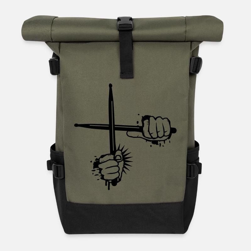 zwei gekreuzte Drumsticks - Rolltop Rucksack - Olive/Schwarz