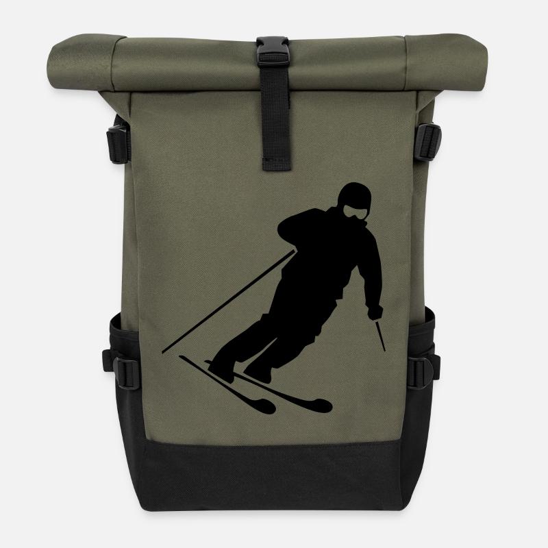 Skifahrer Action Silhouette - Rolltop Rucksack - Olive/Schwarz