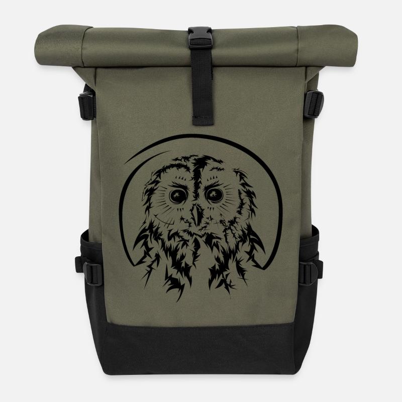 eule owl eulen owls symbol illustration icon - Rolltop Rucksack - Olive/Schwarz