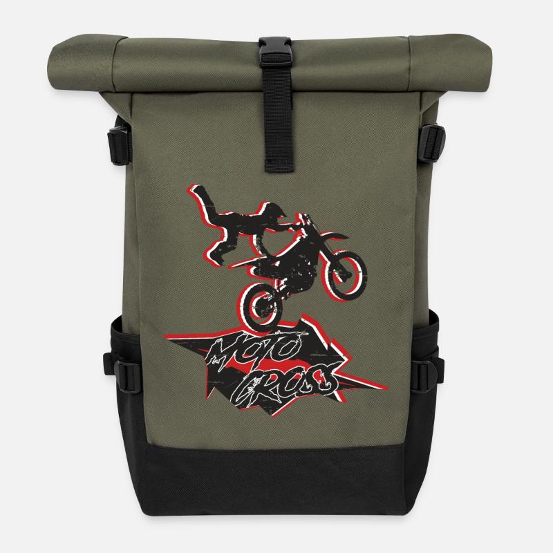 Motocross Stuntman - Rolltop Rucksack - Olive/Schwarz