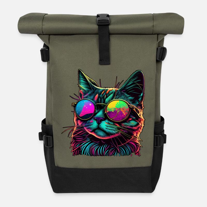Chat cool - Sac à dos roll top - olive/noir