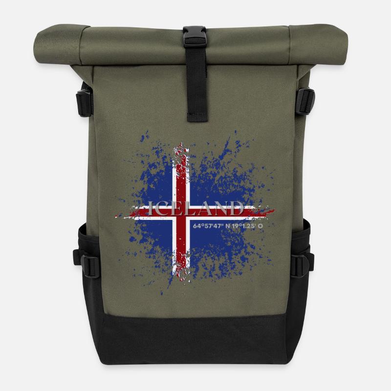 Flagge von Island Grunge, Isländischer Stolz - Rolltop Rucksack - Olive/Schwarz