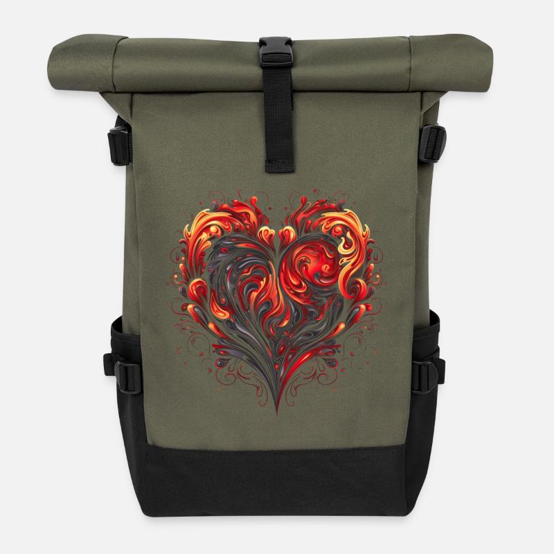 Herz (Liebe), dynamisch by MEER DER IDEEN - Rolltop Rucksack - Olive/Schwarz