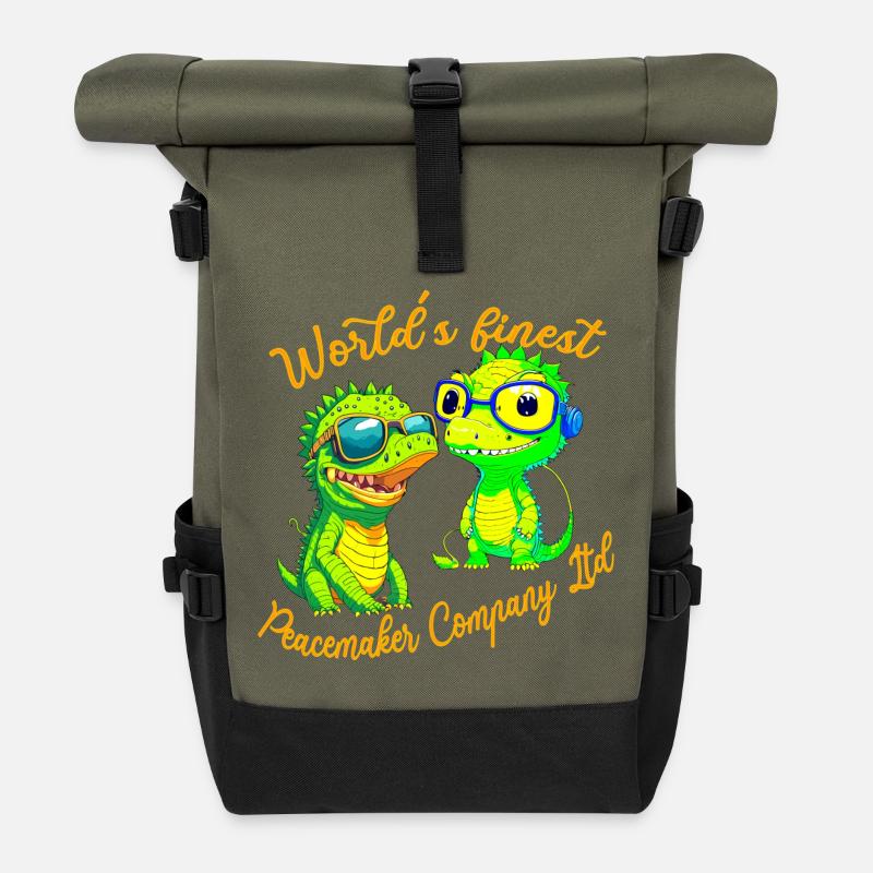 Krokodilbabys stiften Frieden - Rolltop Rucksack - Olive/Schwarz