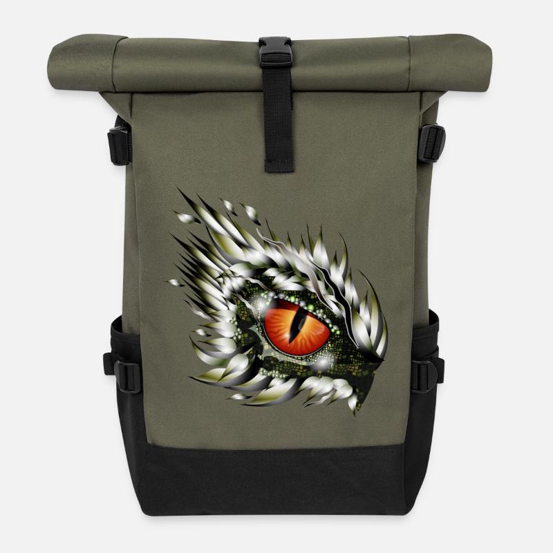 magisches Auge eines Drachen im Tattoo Stil - Rolltop Rucksack - Olive/Schwarz