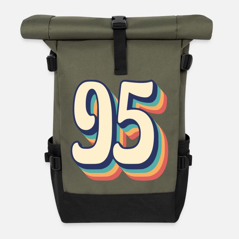Vintage Retro T-Shirt Number 95 Ninety Five - Roll Top Backpack - olive/black