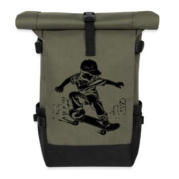 Skateboarding Boy - Roll Top Backpack - olive/black - Front