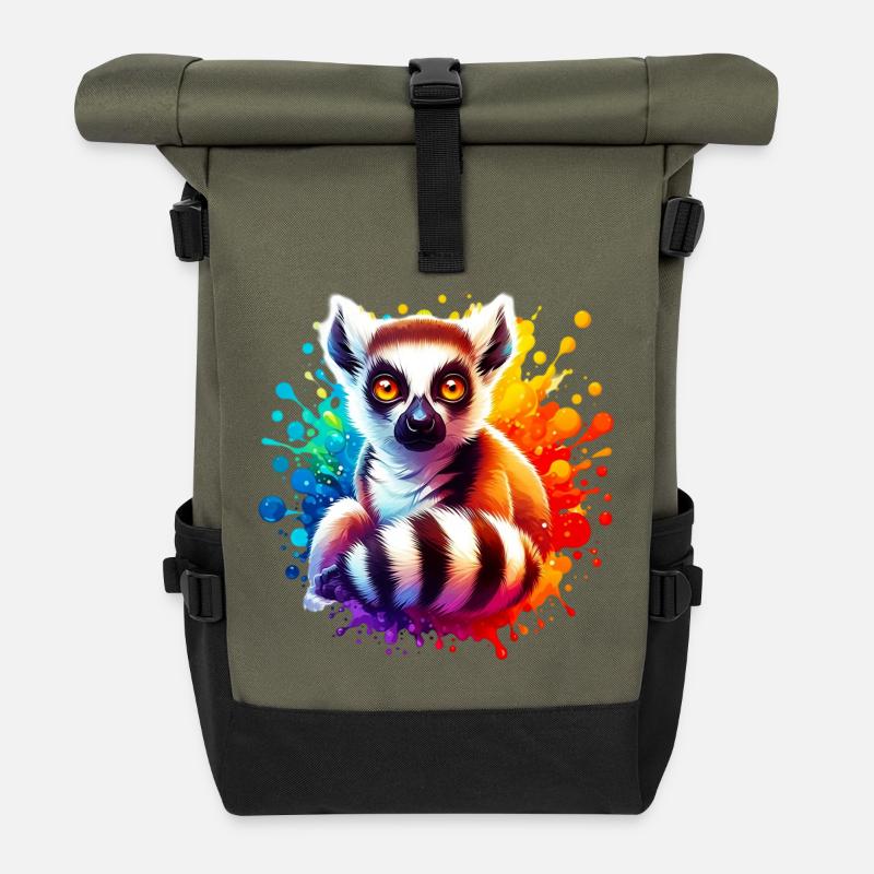 Lémurien - Sac à dos roll top - olive/noir