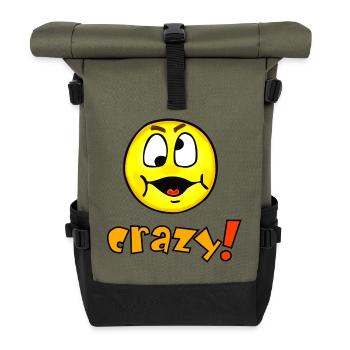 crazy - Lustiges verrücktes Emoticon  - Rolltop Rucksack - Olive/Schwarz - Vorne