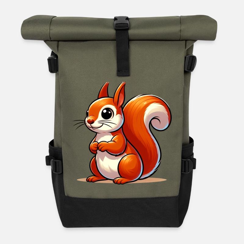 Eichhörnchen - Rolltop Rucksack - Olive/Schwarz