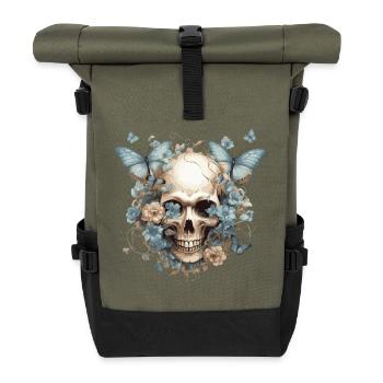 Papillons et crânes - Sac à dos roll top - olive/noir - Devant