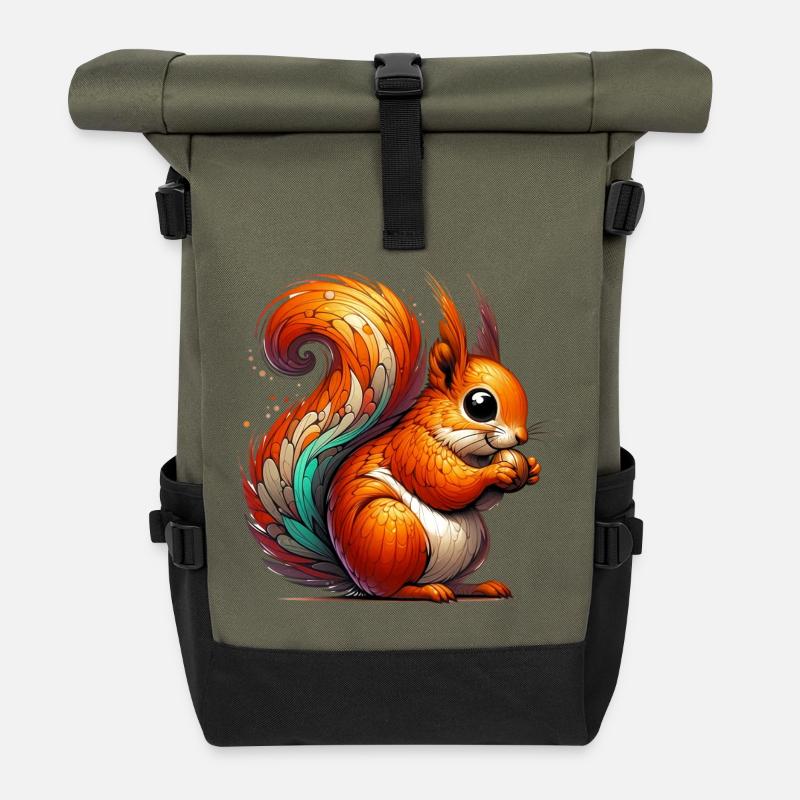 Eichhörnchen - Rolltop Rucksack - Olive/Schwarz