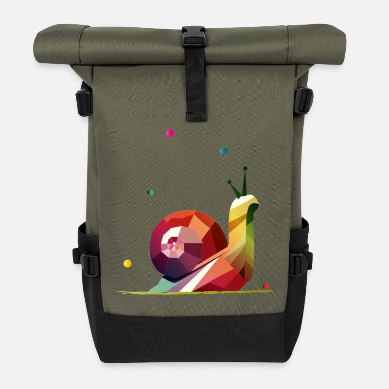 farbenfrohe Schnecke im geometrischen Design - Rolltop Rucksack - Olive/Schwarz
