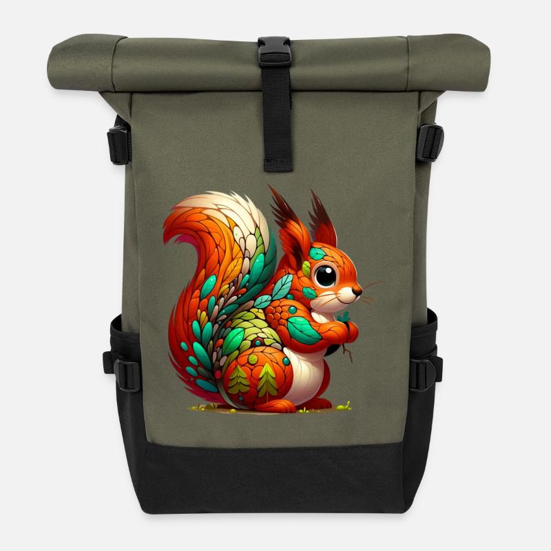 Eichhörnchen - Rolltop Rucksack - Olive/Schwarz