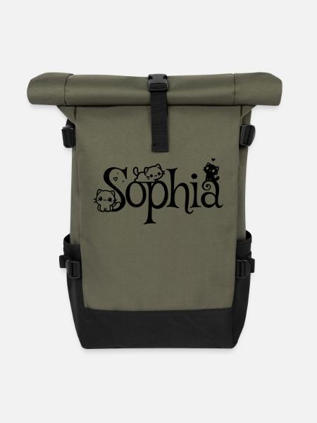 Sophia Name Vorname Kätzchenname - Rolltop Rucksack - Olive/Schwarz