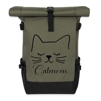 Katze Cat Mom Katzenmama Silhouette Umriss Lineart - Rolltop Rucksack - Olive/Schwarz - Vorne