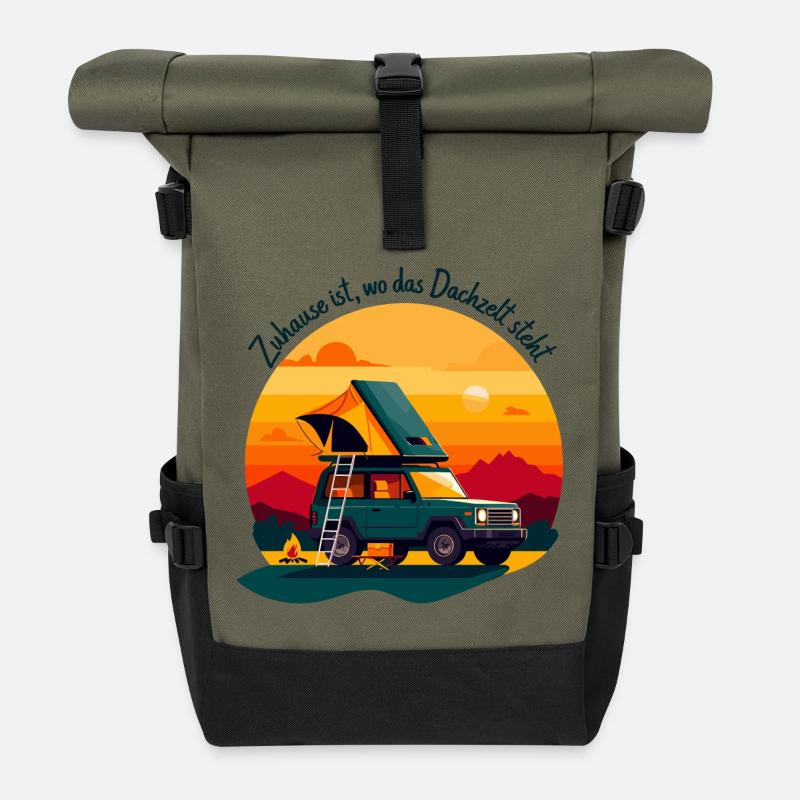 À la maison sous la tente de toit - Sac à dos roll top - olive/noir