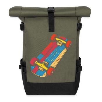 Skateboard Grafik Vintage Look - Rolltop Rucksack - Olive/Schwarz - Vorne
