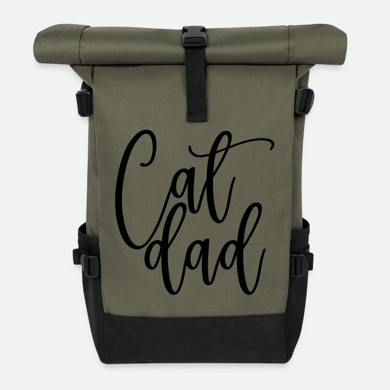 Cat Dad, Katzen Papa, Funny Shirt - Rolltop Rucksack - Olive/Schwarz