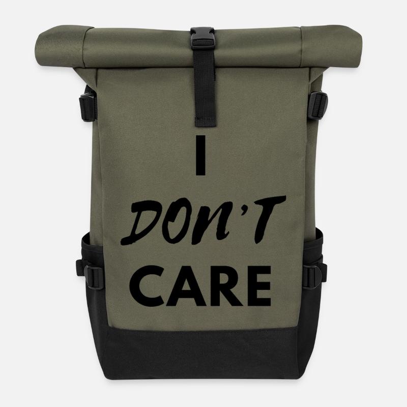 I Don"t Care black print - Roll Top Backpack - olive/black