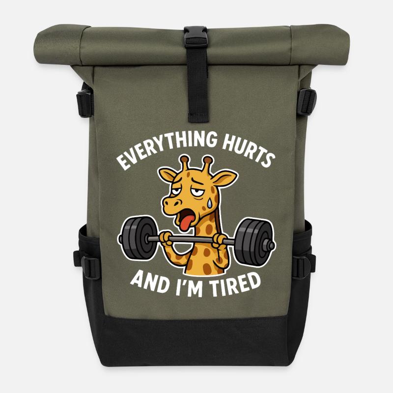 Müde Giraffe hebt Gewichte Illustration - Rolltop Rucksack - Olive/Schwarz