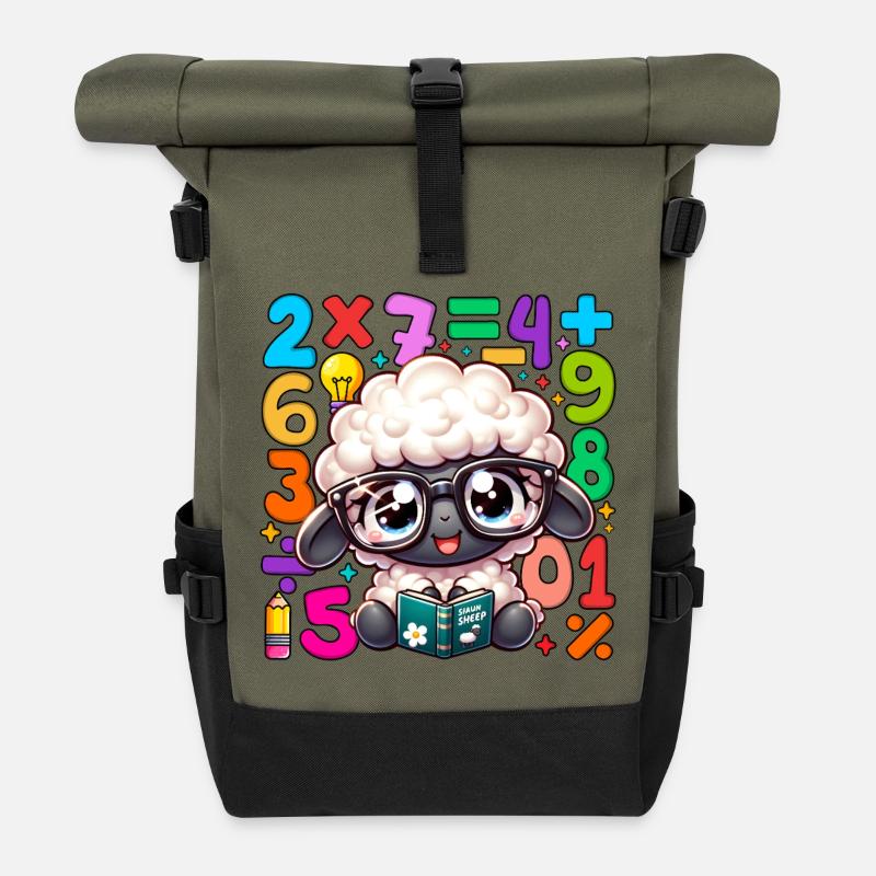 Number Day Sheep Scholar Reading Math - Roll Top Backpack - olive/black