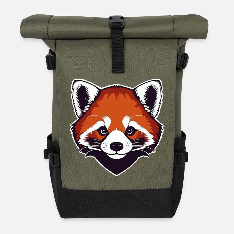 Roter Panda (Kopf) - Rolltop Rucksack - Olive/Schwarz