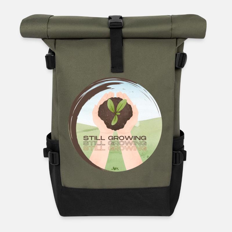 Still Growing – Growing Plant - Roll Top Backpack - olive/black