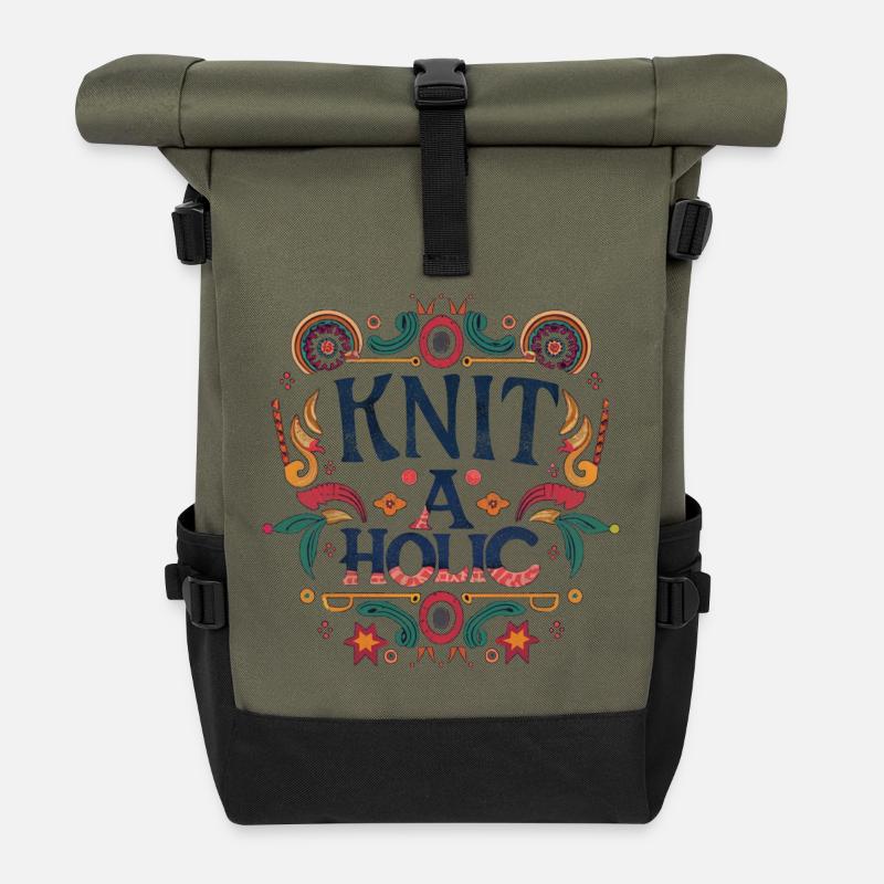 Knit-aholic - Roll Top Backpack - olive/black
