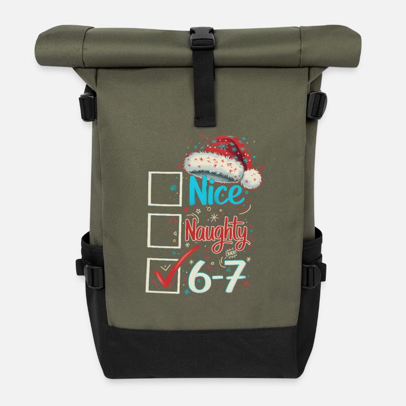 Nice Naughty 6 7 Weihnachten - Rolltop Rucksack - Olive/Schwarz