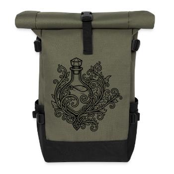 Fiole d'elixir et fleurs - Sac à dos roll top - olive/noir - Devant