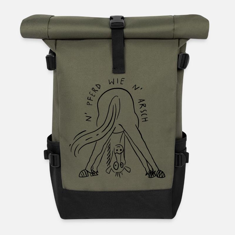 N' Pferd wie n' Arsch - Rolltop Rucksack - Olive/Schwarz