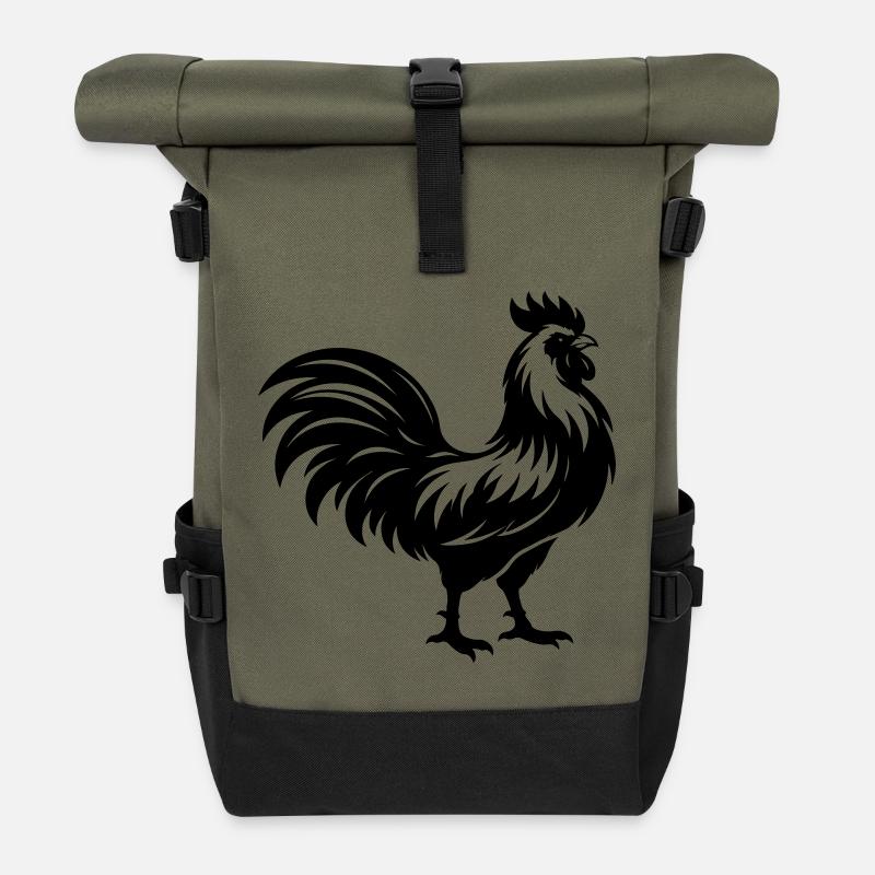 Silhouette du coq - Sac à dos roll top - olive/noir