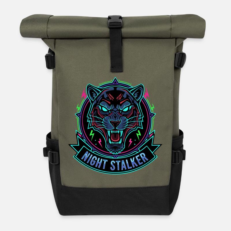 Leopard Neon Night - Roll Top Backpack - olive/black