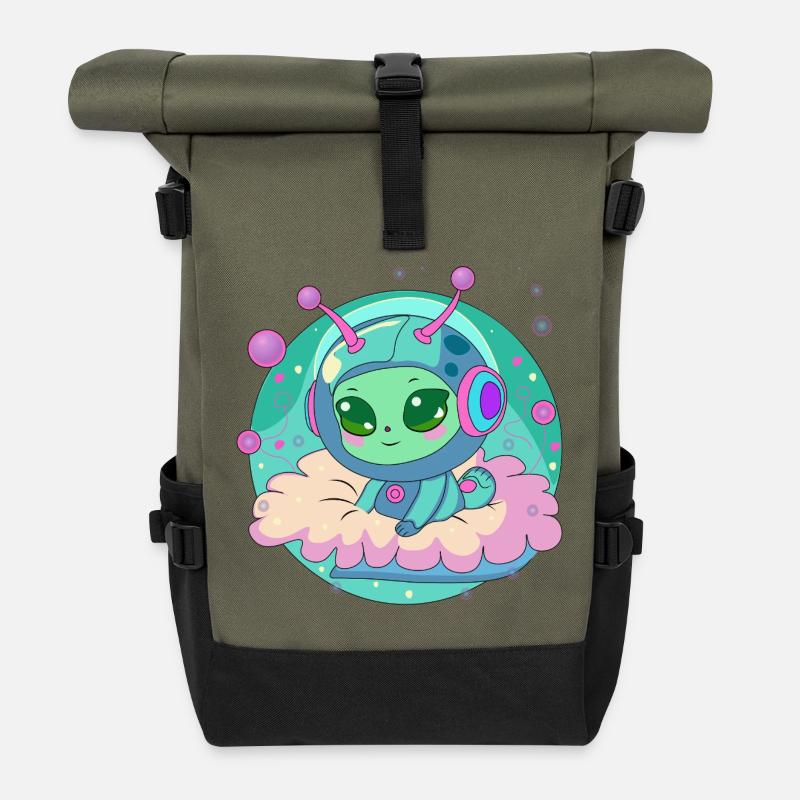 Astronaute pastel Alien sur un nuage - Sac à dos roll top - olive/noir
