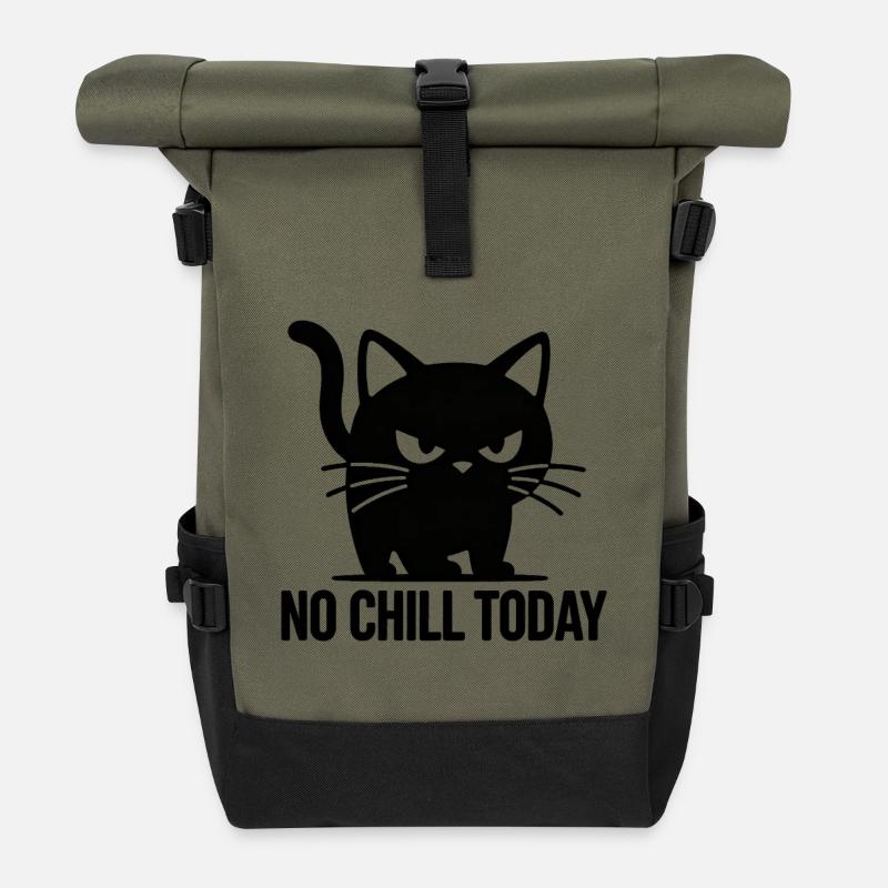 Gato gruñón No Chill Today - Rolltop Rucksack - Olive/Schwarz