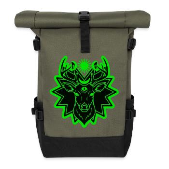 Mystic Deer: Geometric Nature Guardian - Roll Top Backpack - olive/black - Front