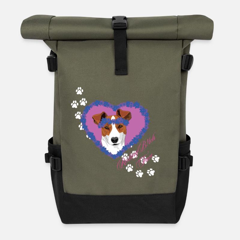 Ruhegesicht Jack Russel - Rolltop Rucksack - Olive/Schwarz