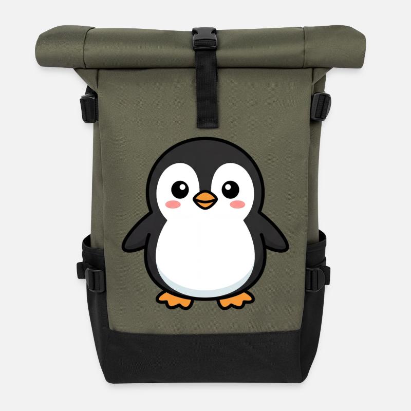 Niedlicher Pinguin-Pixel-Freund - Rolltop Rucksack - Olive/Schwarz