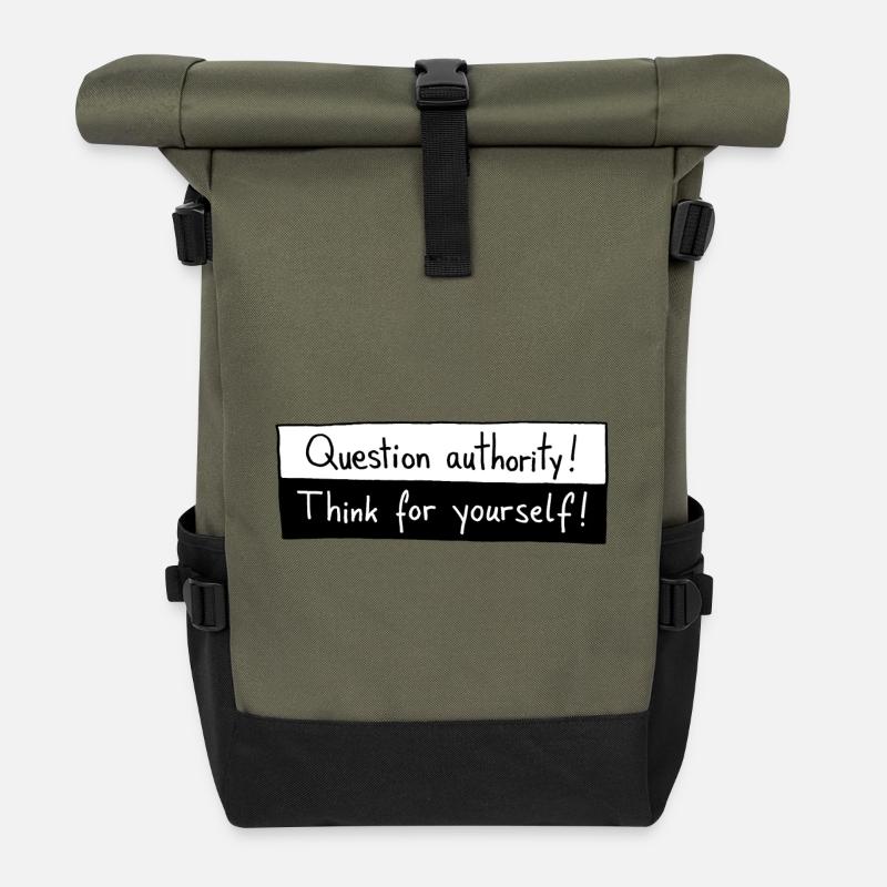 Question authority! Think for yourself! - Rolltop Rucksack - Olive/Schwarz