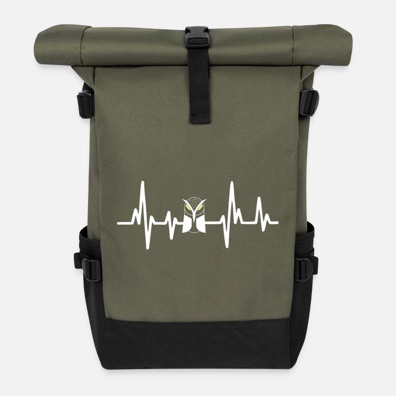 Owls Heartbeat - Roll Top Backpack - olive/black