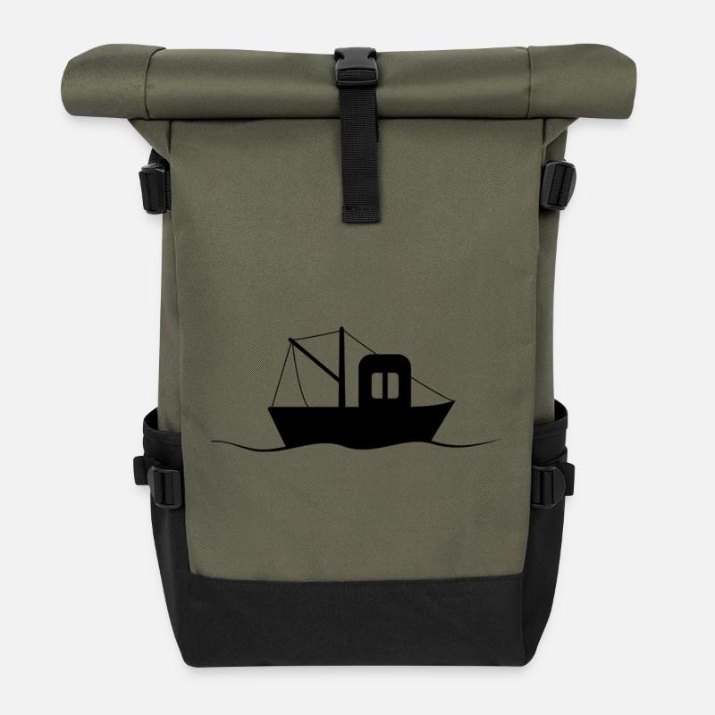 Fischkutter Silhouette, kleines Schiff - Rolltop Rucksack - Olive/Schwarz