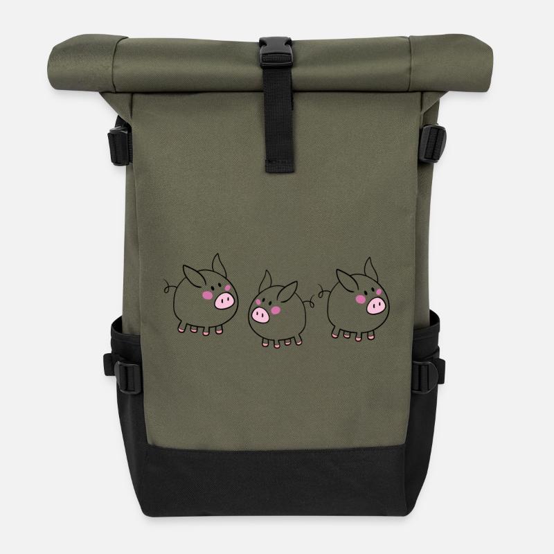 Glücksschweinchen - Rolltop Rucksack - Olive/Schwarz