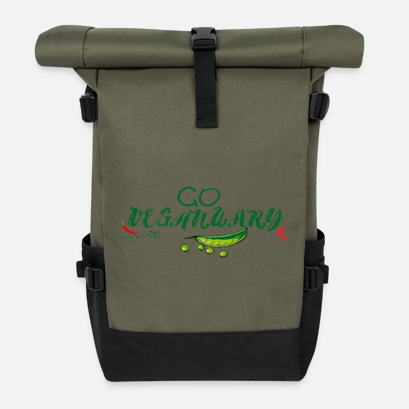 Go Vegan Januar - Rolltop Rucksack - Olive/Schwarz